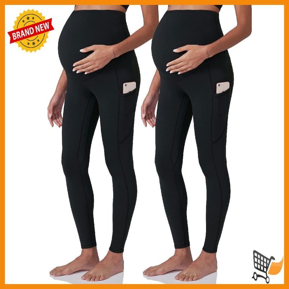 Maternity Workout Leggings with Pockets, Over Belly Yoga Pants, Activewear